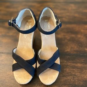 Black Toms wedge heels, size 8 medium